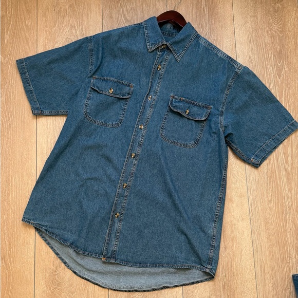Denim Blue Casual Button-Down Shirt 100% Cotton - Picture 3 of 11